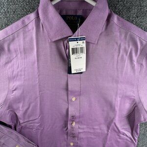 NWT Polo Ralph Lauren Men Button Up Shirt PURPLE Slim Fit Easy Care 15 32/33